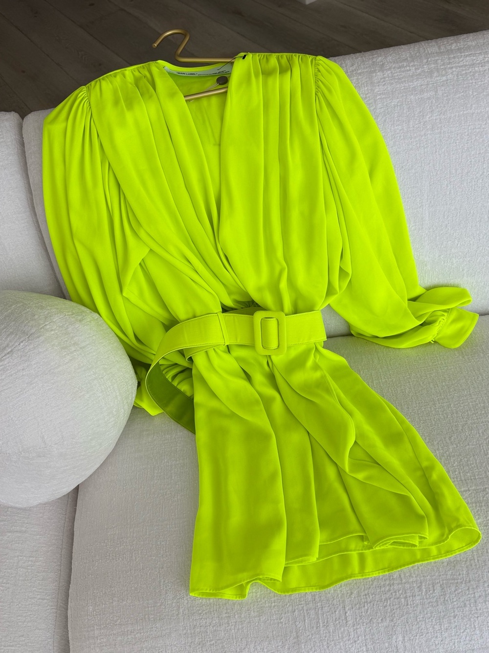 OFF-WHITE Vibrant Neon Green Wrap Dress with Belt - Picture 4 of 15